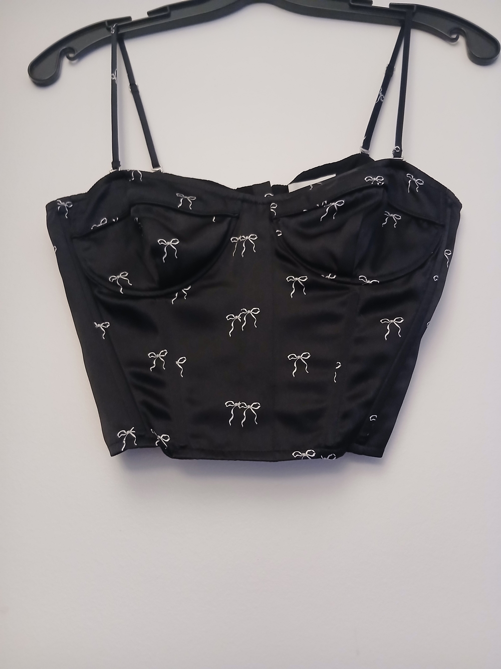 Cami NYC Black Satin Bow-Print Bustier Top